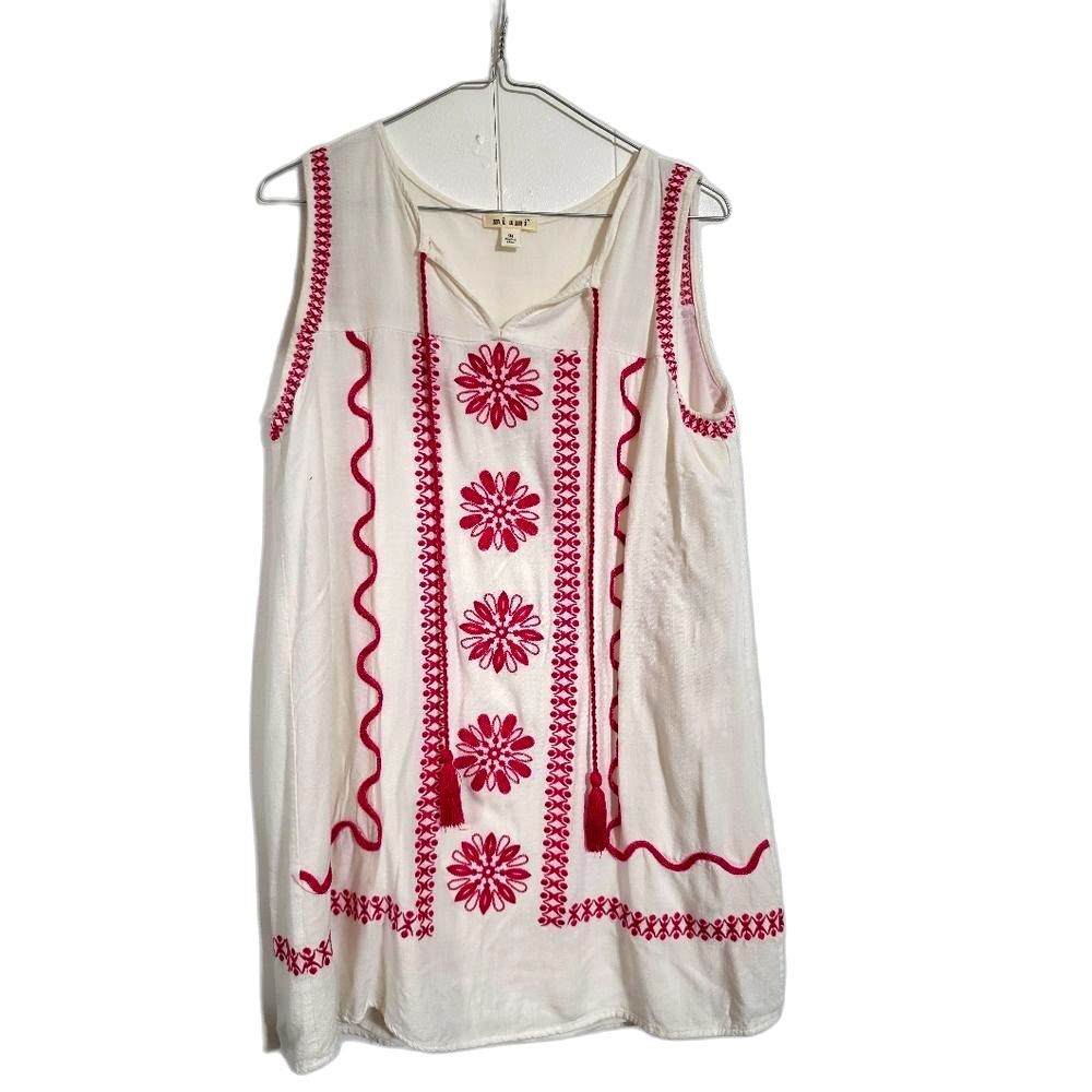 miami White Mini Dress with Pink Embroidery